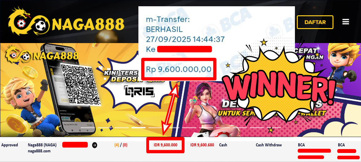 Bukti Kemenangan Withdraw IDR 9.600.000,- | NAGA888