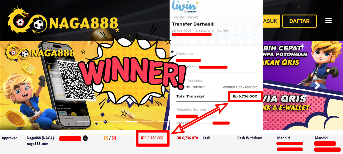 Bukti Kemenangan Withdraw IDR 6.736.000,- | NAGA888