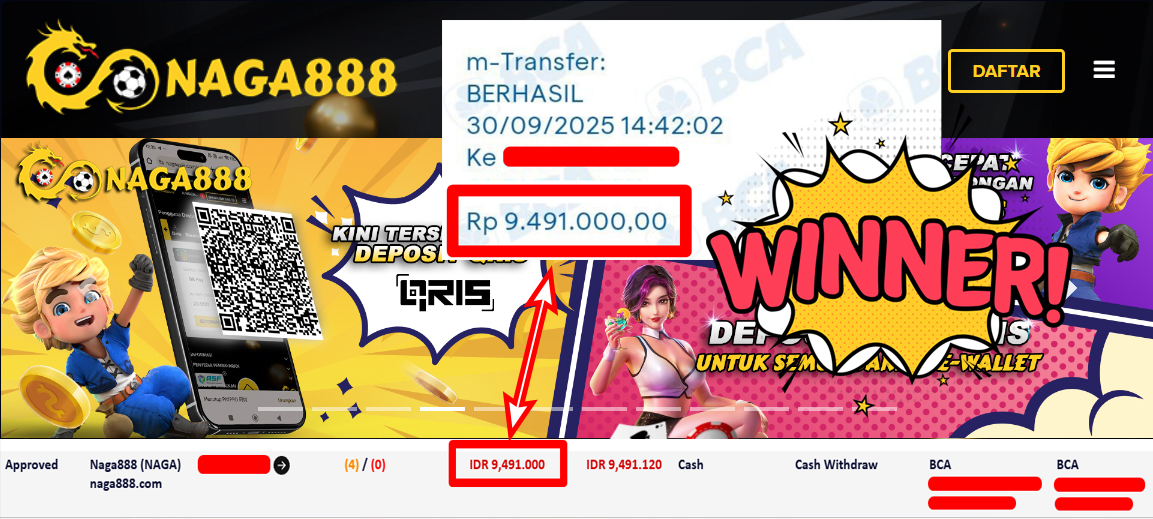 Bukti Kemenangan Withdraw IDR 9.491.000,- | NAGA888
