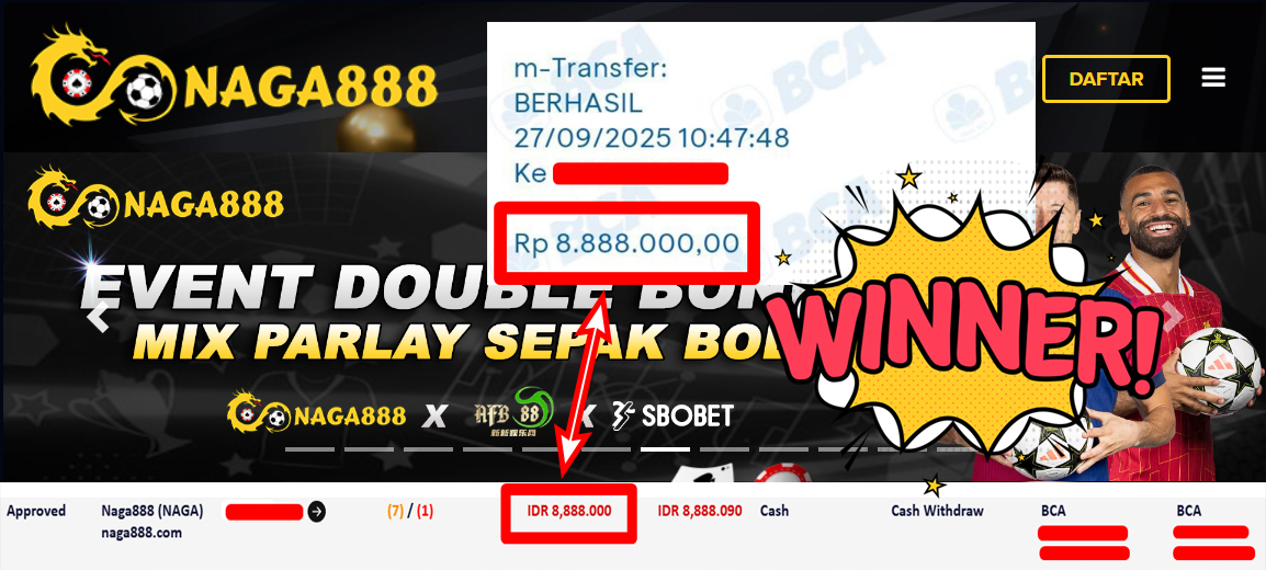Bukti Kemenangan Withdraw IDR 8.888.000,- | NAGA888