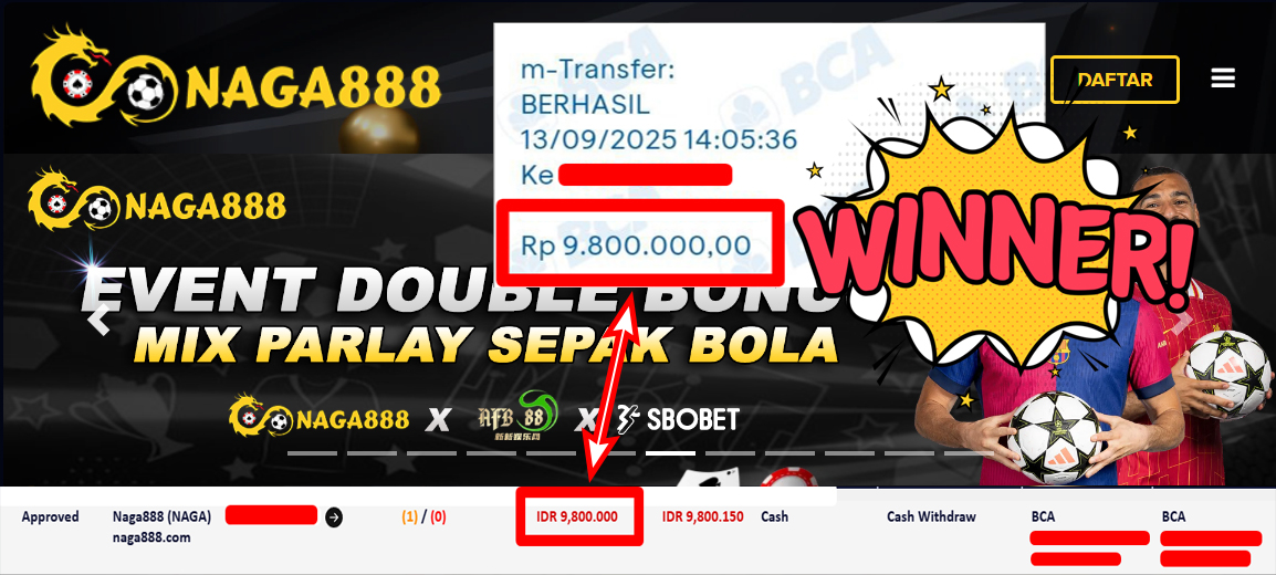 Bukti Kemenangan Withdraw IDR 9.800.000,- | NAGA888