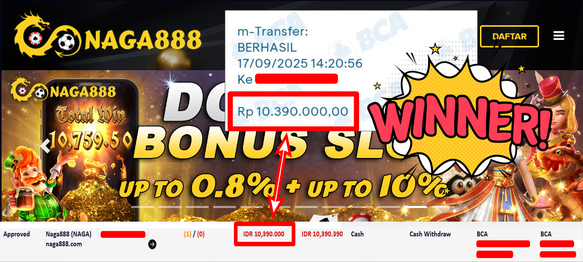 Bukti Kemenangan Withdraw IDR 10.390.000,- | NAGA888