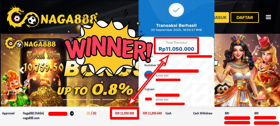 Bukti Kemenangan Withdraw IDR 11.050.000,- | NAGA888
