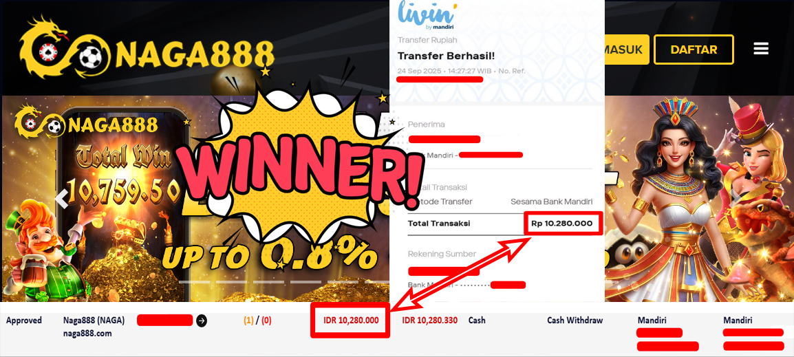 Bukti Kemenangan Withdraw IDR 10.280.000,- | NAGA888