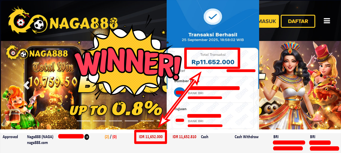 Bukti Kemenangan Withdraw IDR 11.652.000,- | NAGA888