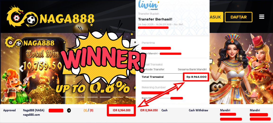 Bukti Kemenangan Withdraw IDR 8.964.000,- | NAGA888