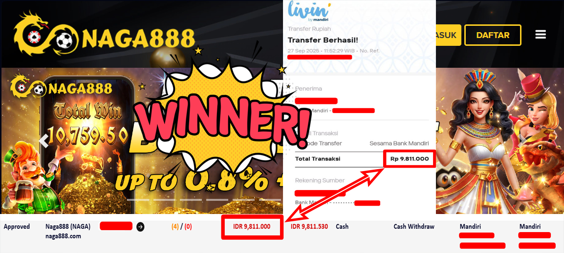 Bukti Kemenangan Withdraw IDR 9.811.000,- | NAGA888