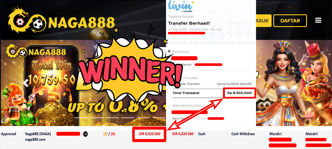 Bukti Kemenangan Withdraw IDR 8.920.000,- | NAGA888