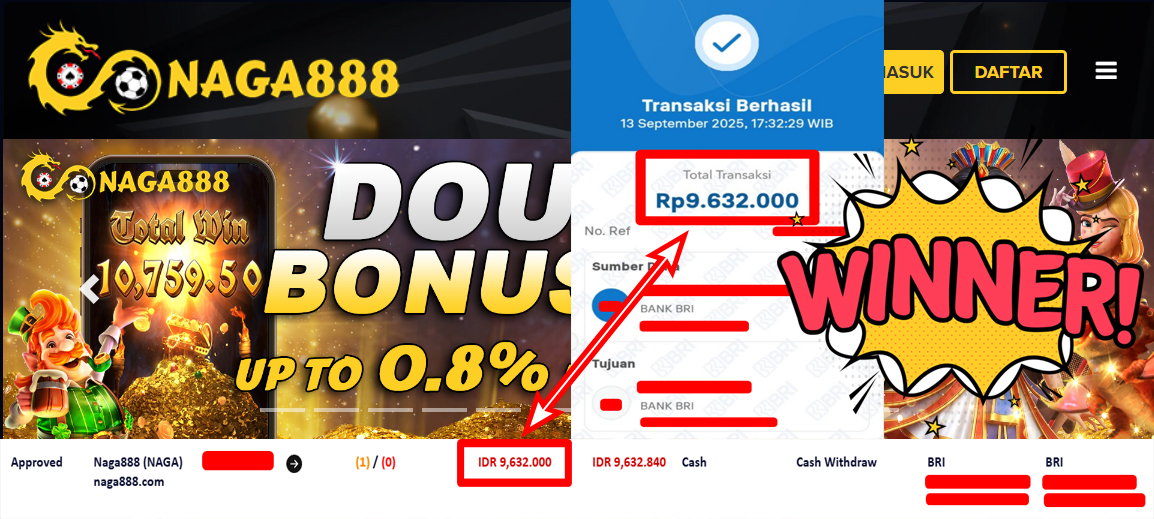 Bukti Kemenangan Withdraw IDR 9.632.000,- | NAGA888