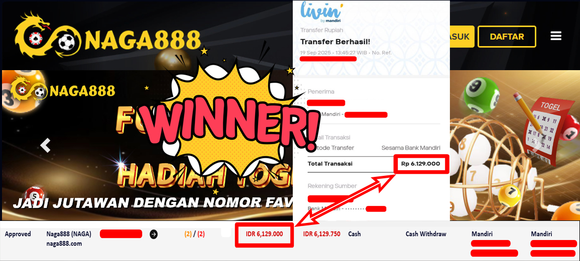 Bukti Kemenangan Withdraw IDR 6.129.000,- | NAGA888