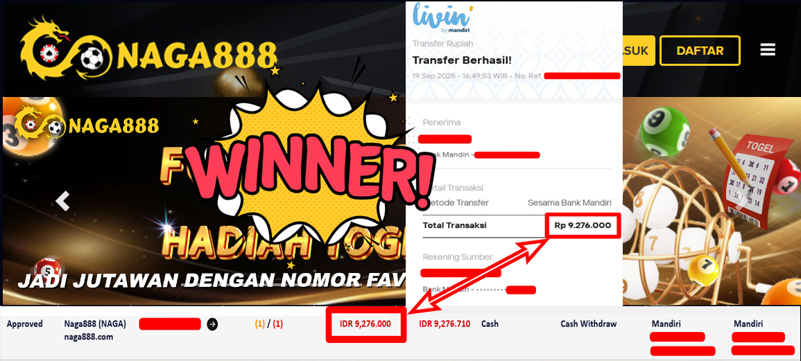 Bukti Kemenangan Withdraw IDR 9.276.000,- | NAGA888