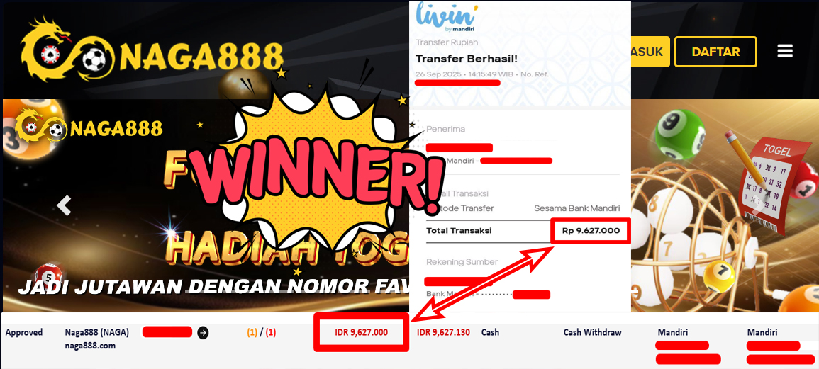 Bukti Kemenangan Withdraw IDR 9.627.000,- | NAGA888