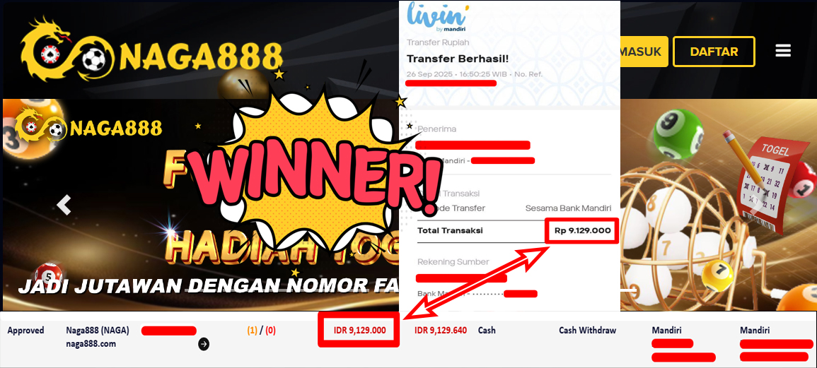 Bukti Kemenangan Withdraw IDR 9.129.000,- | NAGA888