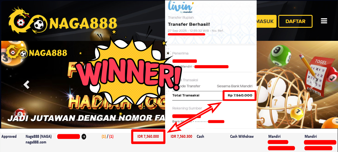 Bukti Kemenangan Withdraw IDR 7.560.000,- | NAGA888