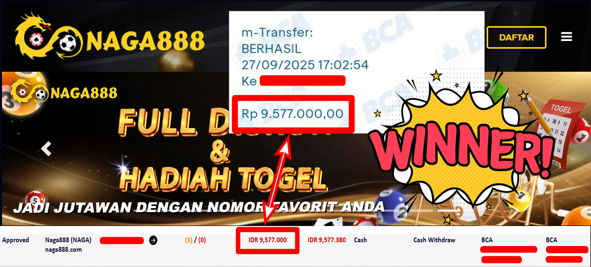 Bukti Kemenangan Withdraw IDR 9.577.000,- | NAGA888