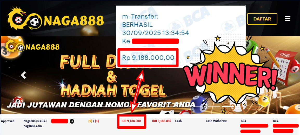 Bukti Kemenangan Withdraw IDR 9.188.000,- | NAGA888