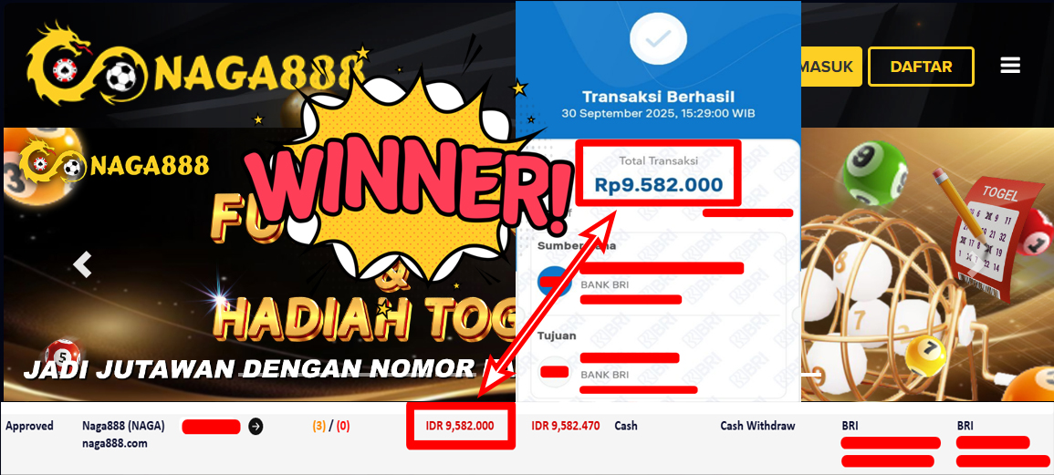 Bukti Kemenangan Withdraw IDR 9.582.000,- | NAGA888