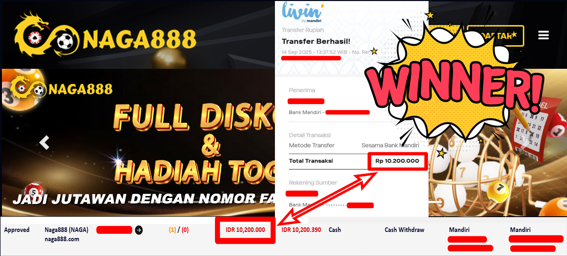 Bukti Kemenangan Withdraw IDR 10.200.000,- | NAGA888