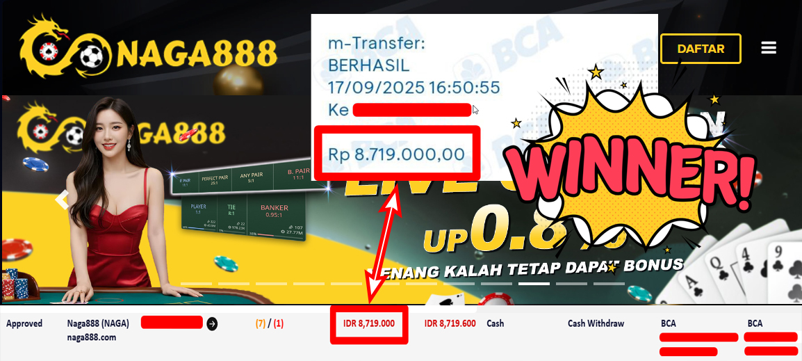 Bukti Kemenangan Withdraw IDR 8.719.000,- | NAGA888