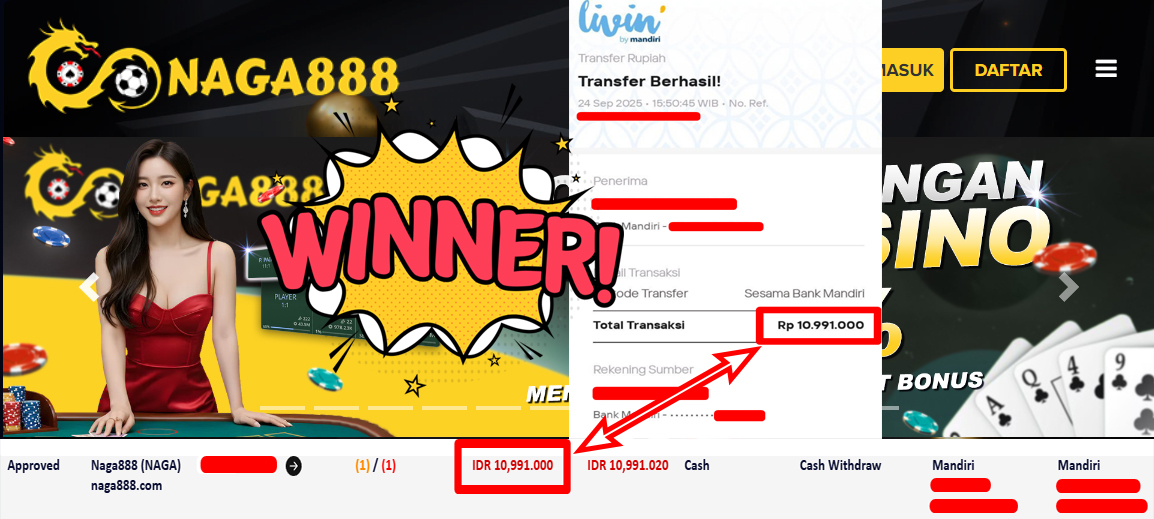 Bukti Kemenangan Withdraw IDR 10.991.000,- | NAGA888