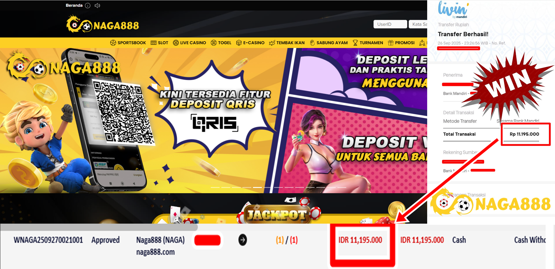 Bukti Kemenangan Withdraw IDR 11.195.000,- | NAGA888