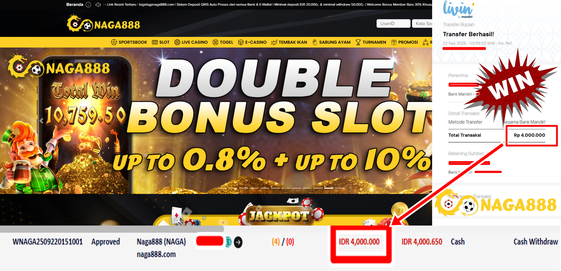 Bukti Kemenangan Withdraw IDR 4.000.000,- | NAGA888