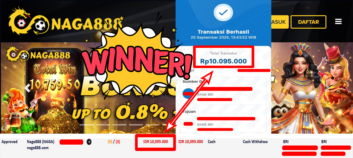 Bukti Kemenangan Withdraw IDR 10.095.000,- | NAGA888