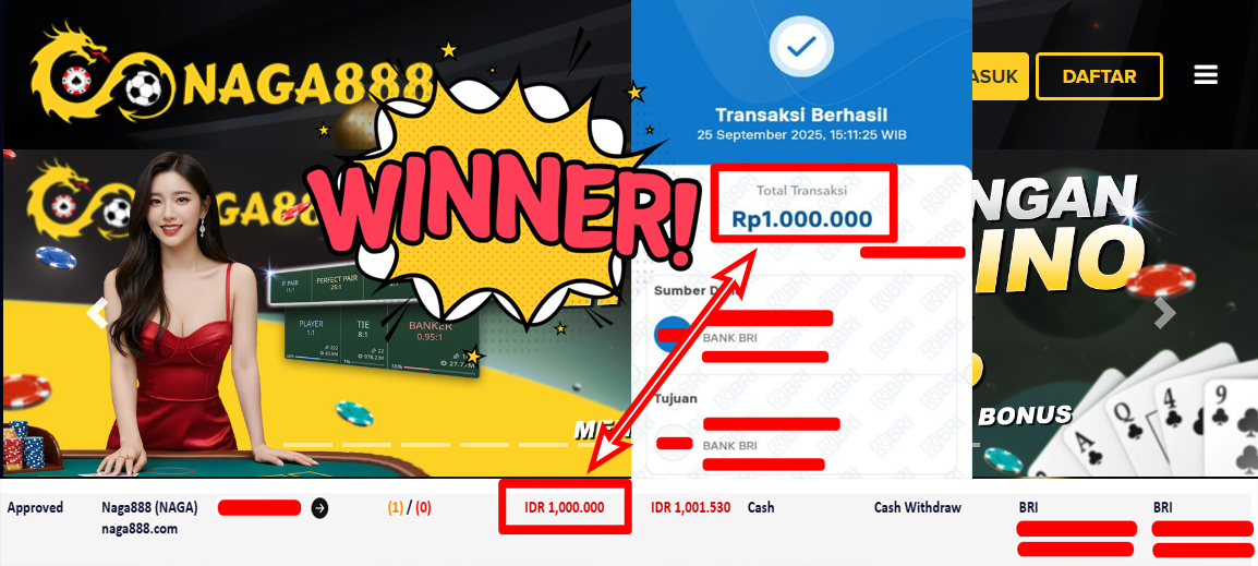 Bukti Kemenangan Withdraw IDR 1.000.000,- | NAGA888