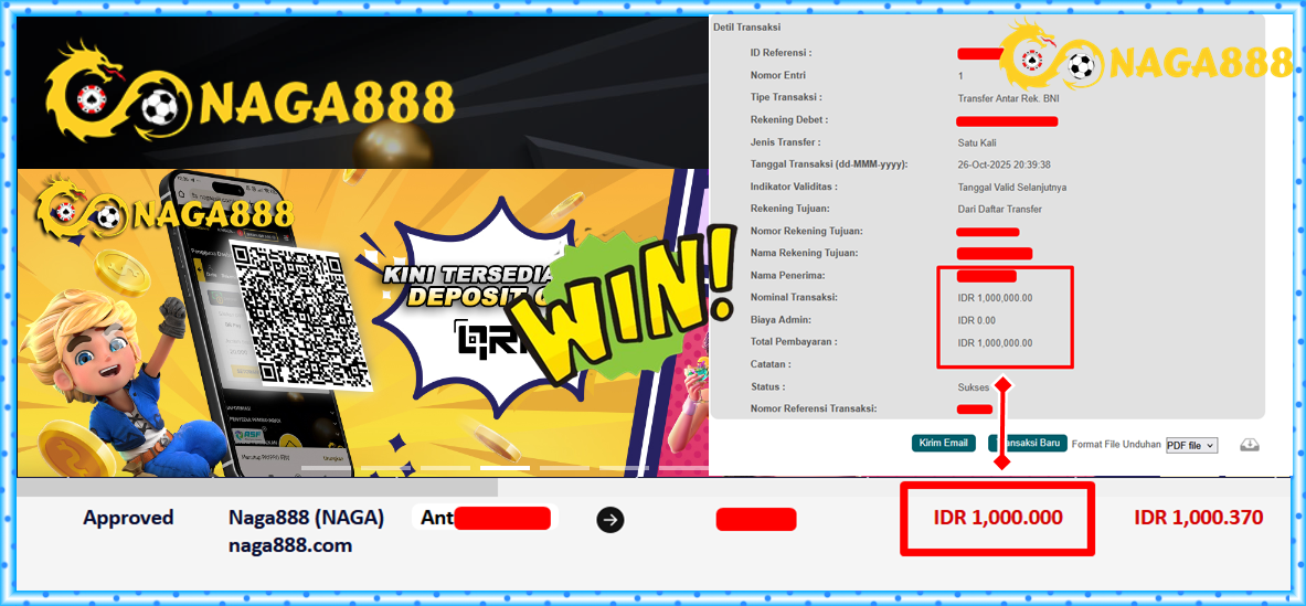 Bukti Kemenangan Withdraw IDR 1,000,000,- | NAGA888