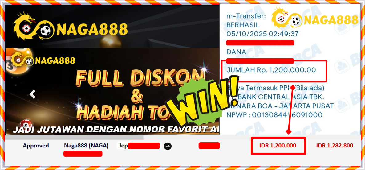 Bukti Kemenangan Withdraw IDR 1.200.000,- | NAGA888