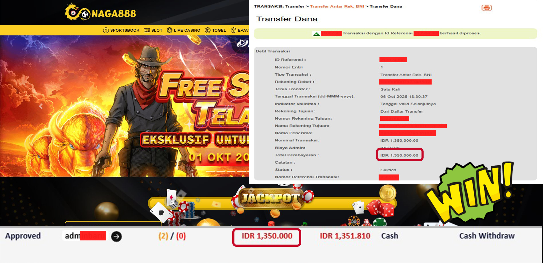 Bukti Kemenangan Withdraw IDR 1,350,000,- | NAGA888