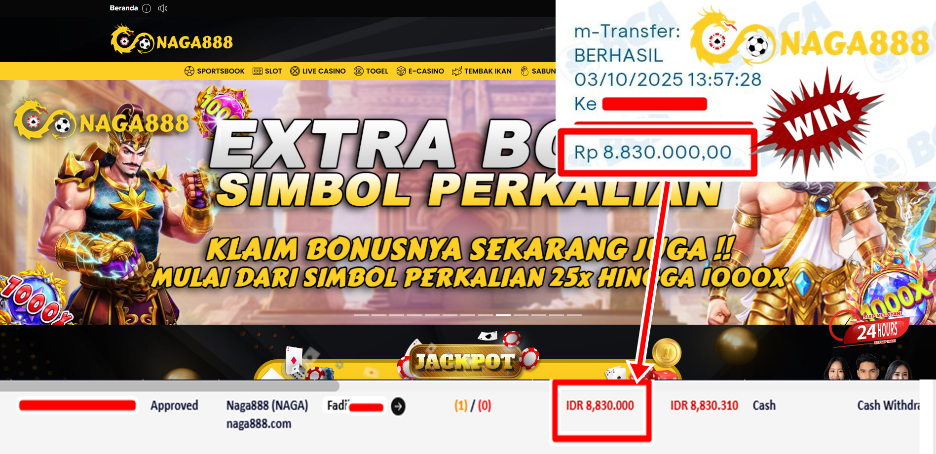 Bukti Kemenangan Withdraw IDR 8.830.000,- | NAGA888