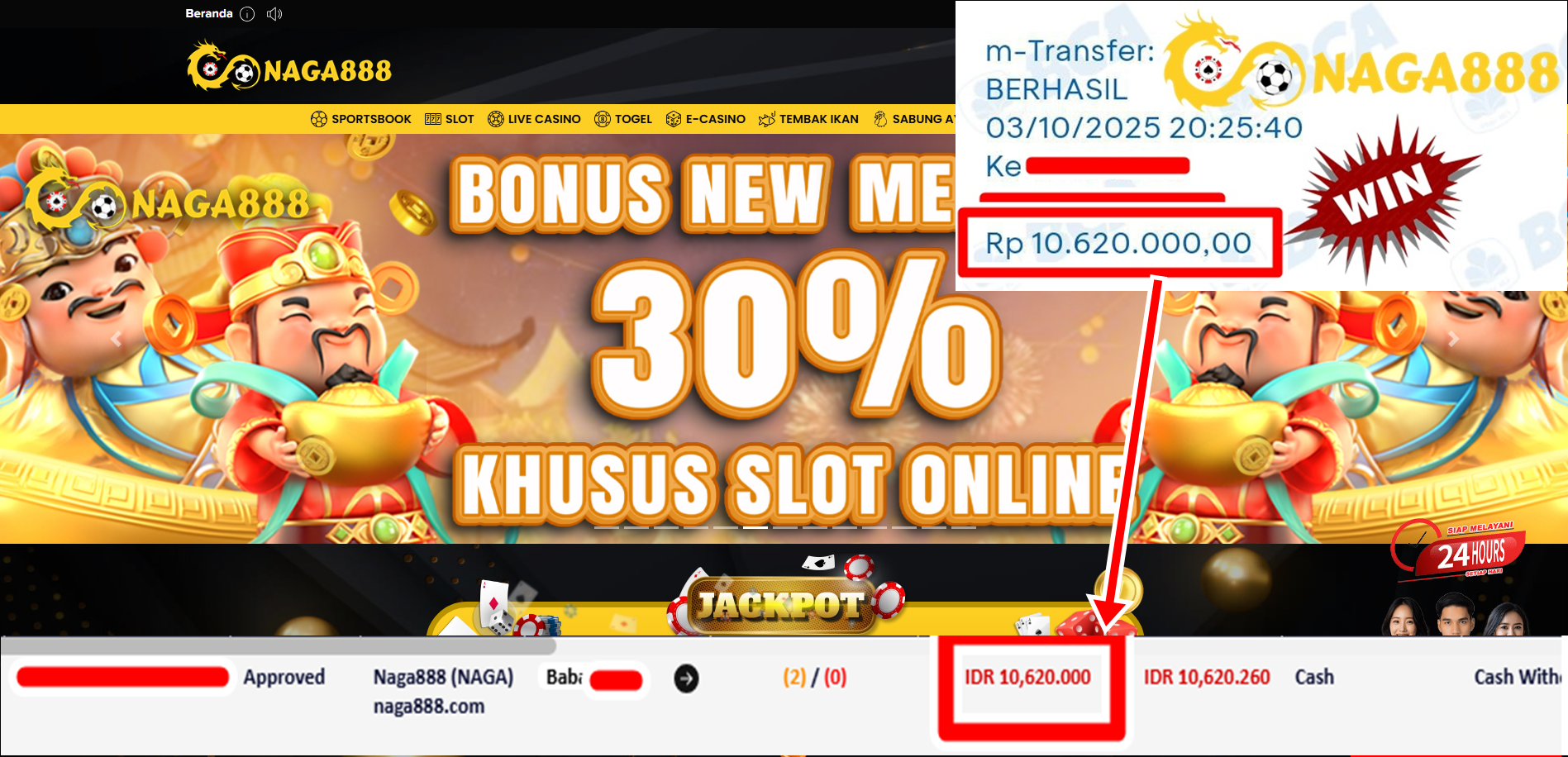 Bukti Kemenangan Withdraw IDR 10.620.000,- | NAGA888
