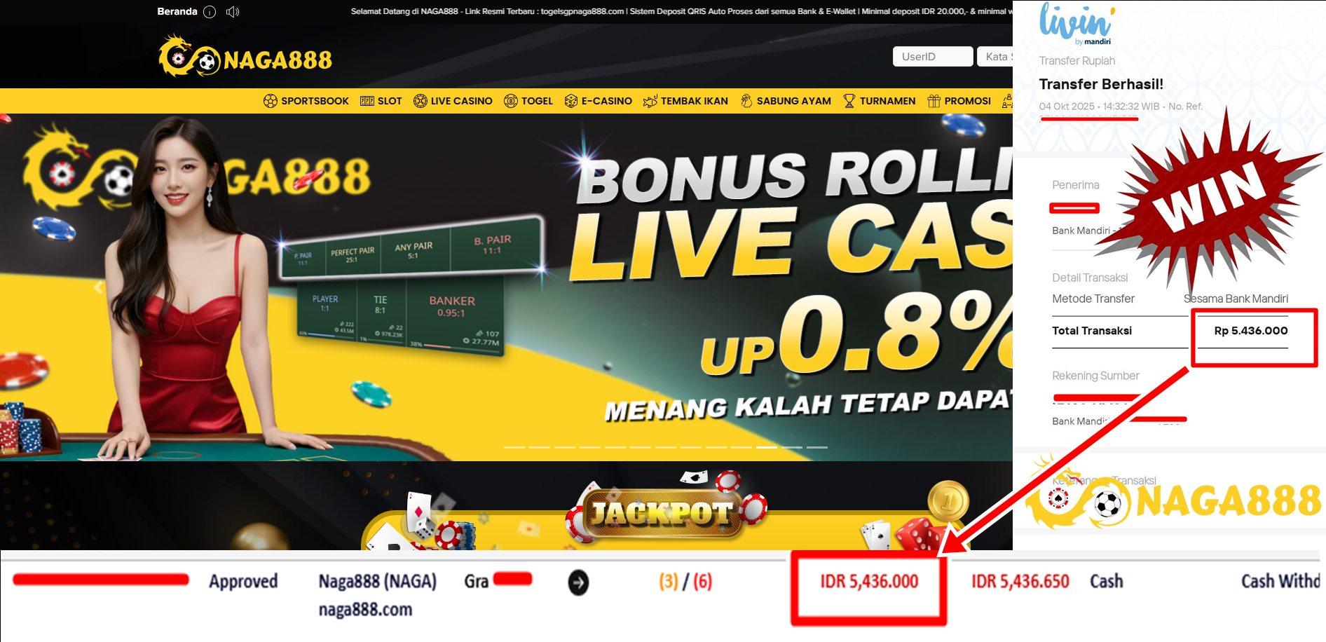 Bukti Kemenangan Withdraw IDR 5.436.000,- | NAGA888