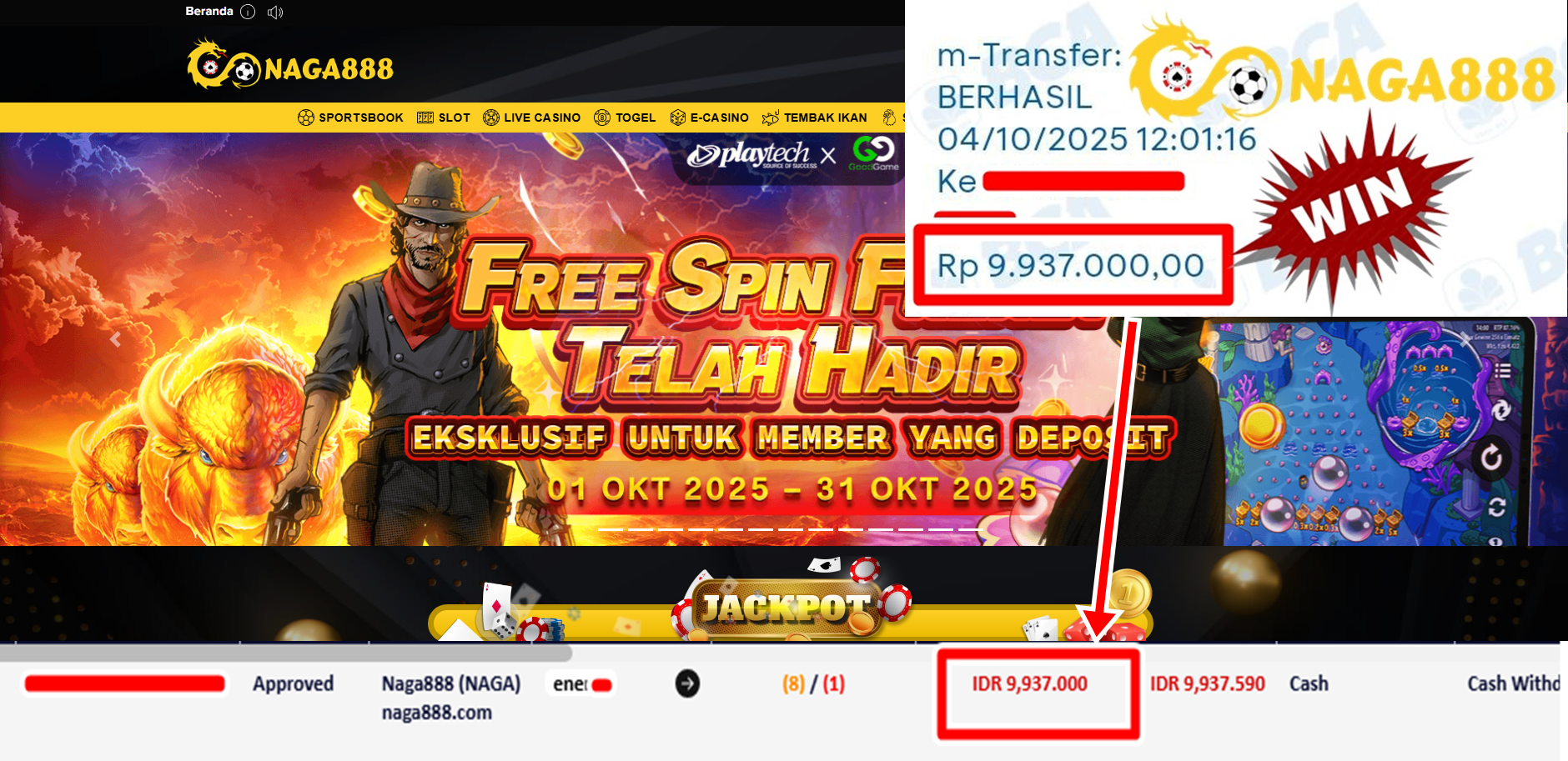 Bukti Kemenangan Withdraw IDR 9.937.000,- | NAGA888