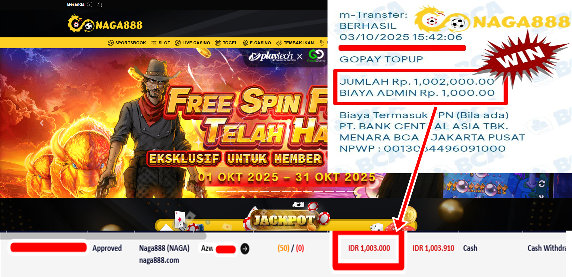 Bukti Kemenangan Withdraw IDR 1.003,000- | NAGA888