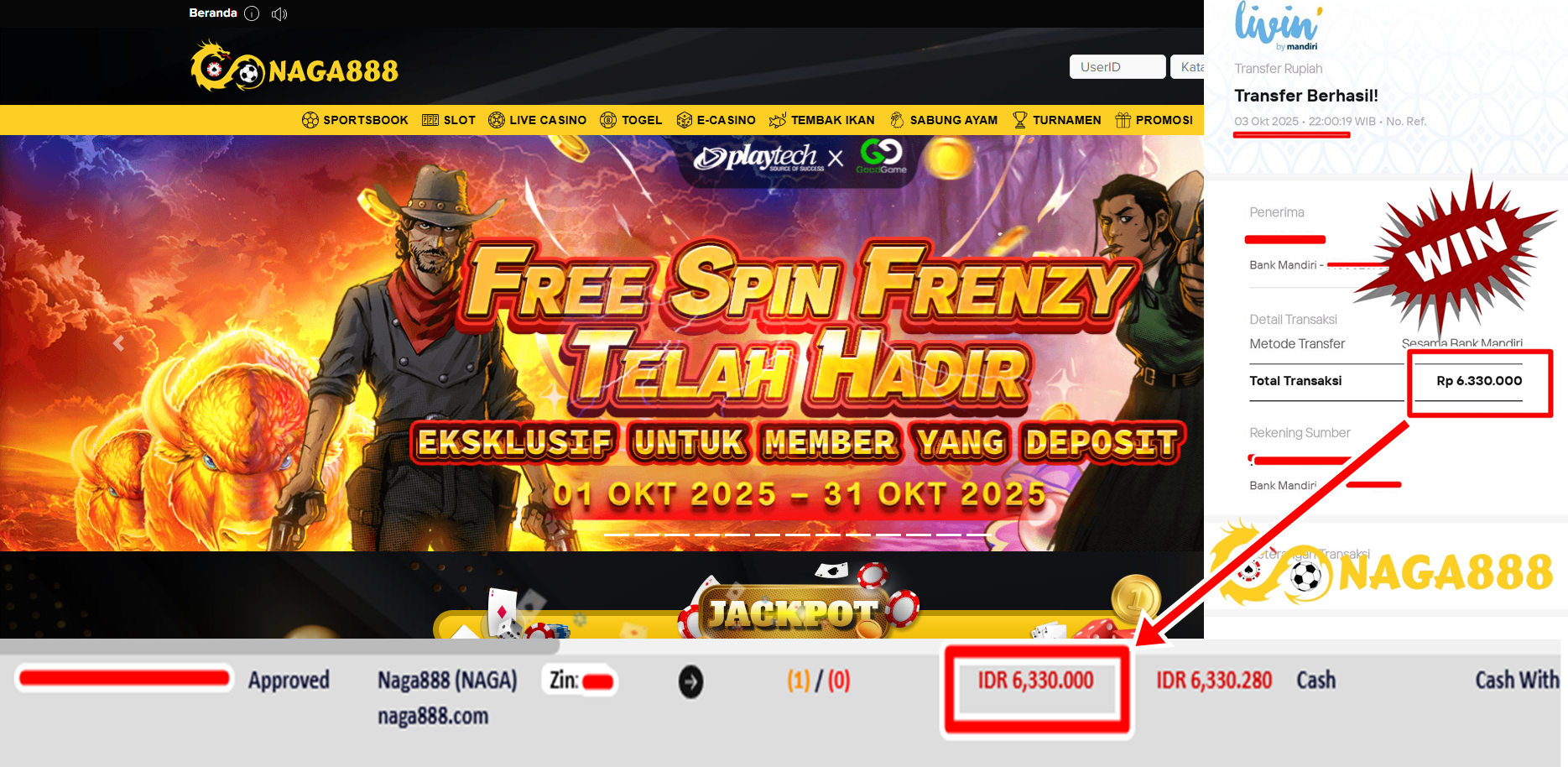 Bukti Kemenangan Withdraw IDR 6.330.000,- | NAGA888
