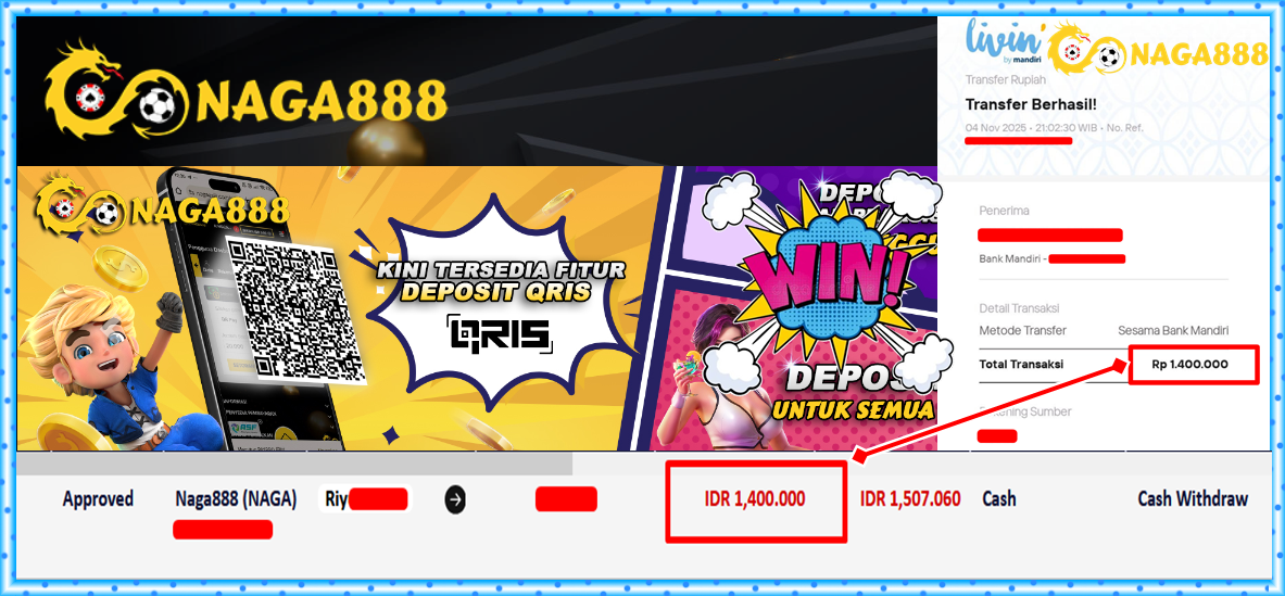 Bukti Kemenangan Withdraw IDR 1.400.000,- | NAGA888