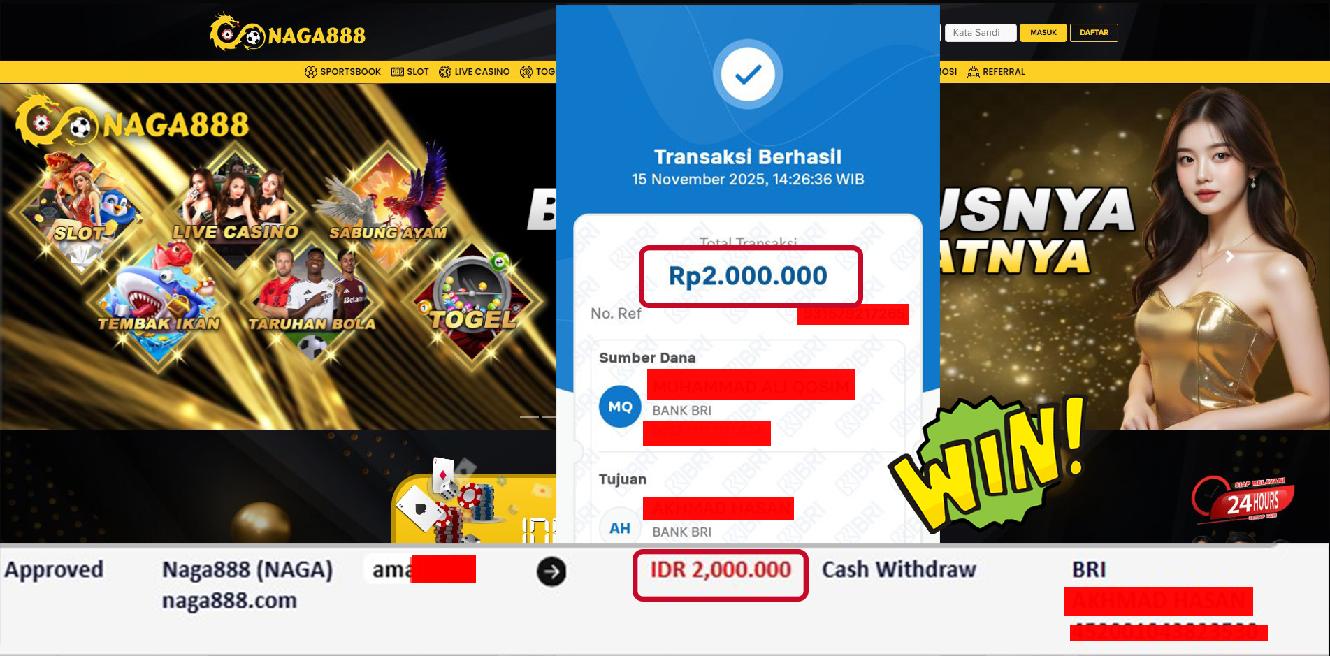 Bukti Kemenangan Withdraw IDR 2,000,000,- | NAGA888