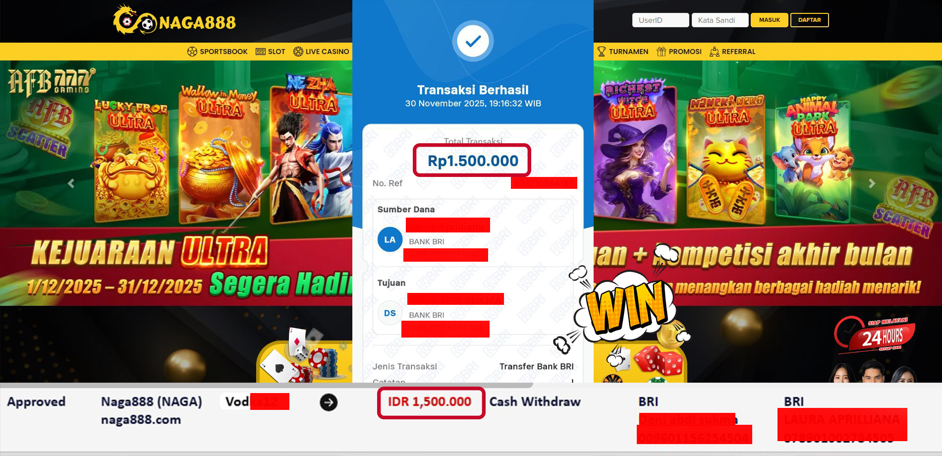 Bukti Kemenangan Withdraw IDR 1,500,000,- | NAGA888