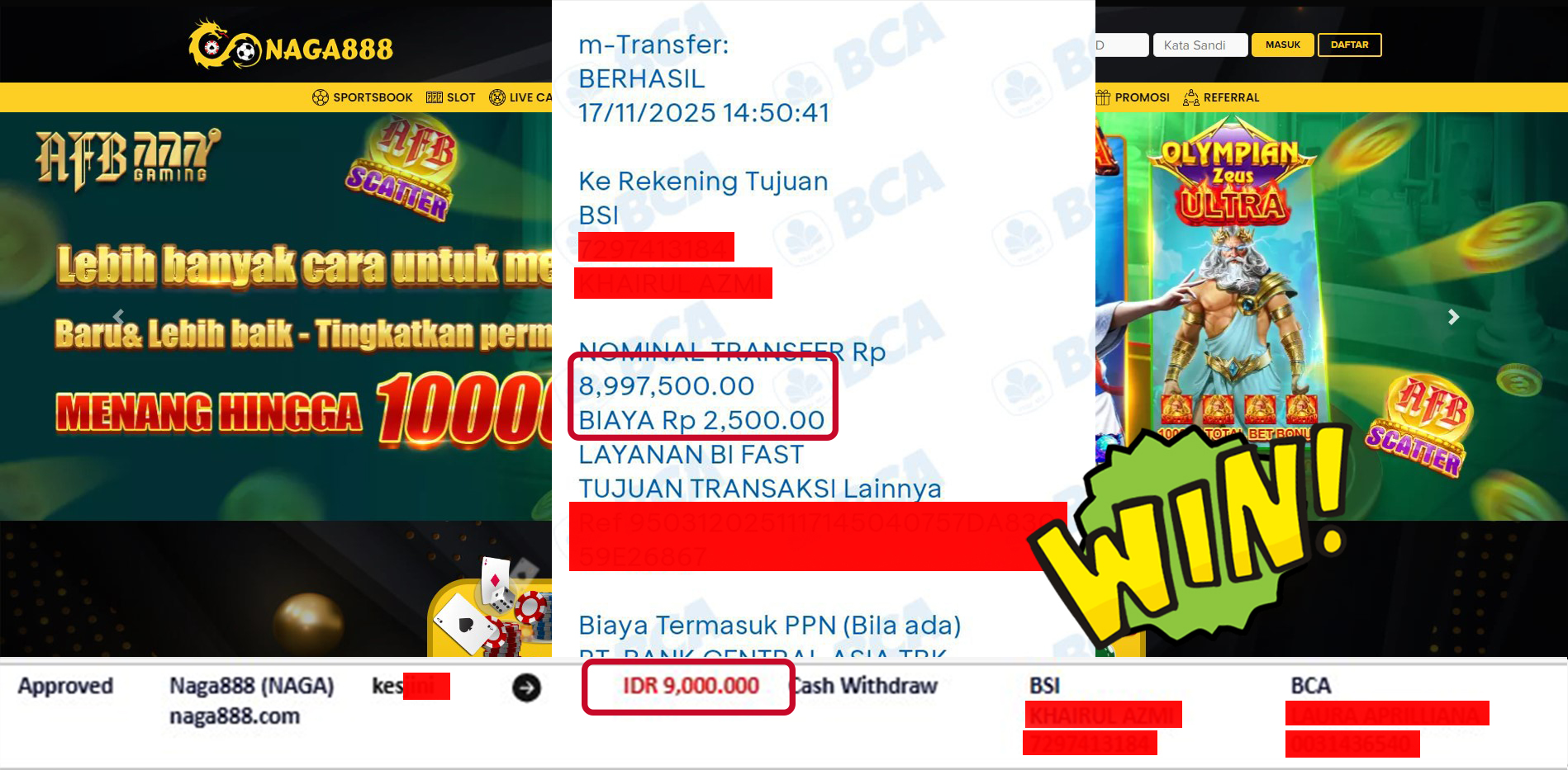 Bukti Kemenangan Withdraw IDR 9,000.000,- | NAGA888