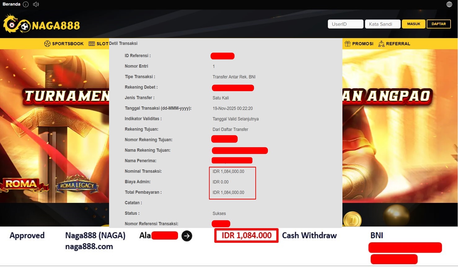 Bukti Kemenangan Withdraw IDR 1.084.00,- | NAGA888