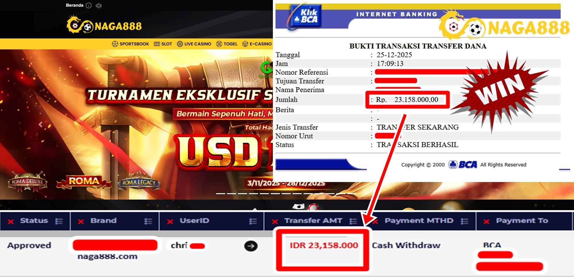 Bukti Kemenangan Withdraw IDR 23.158.000,- | NAGA888