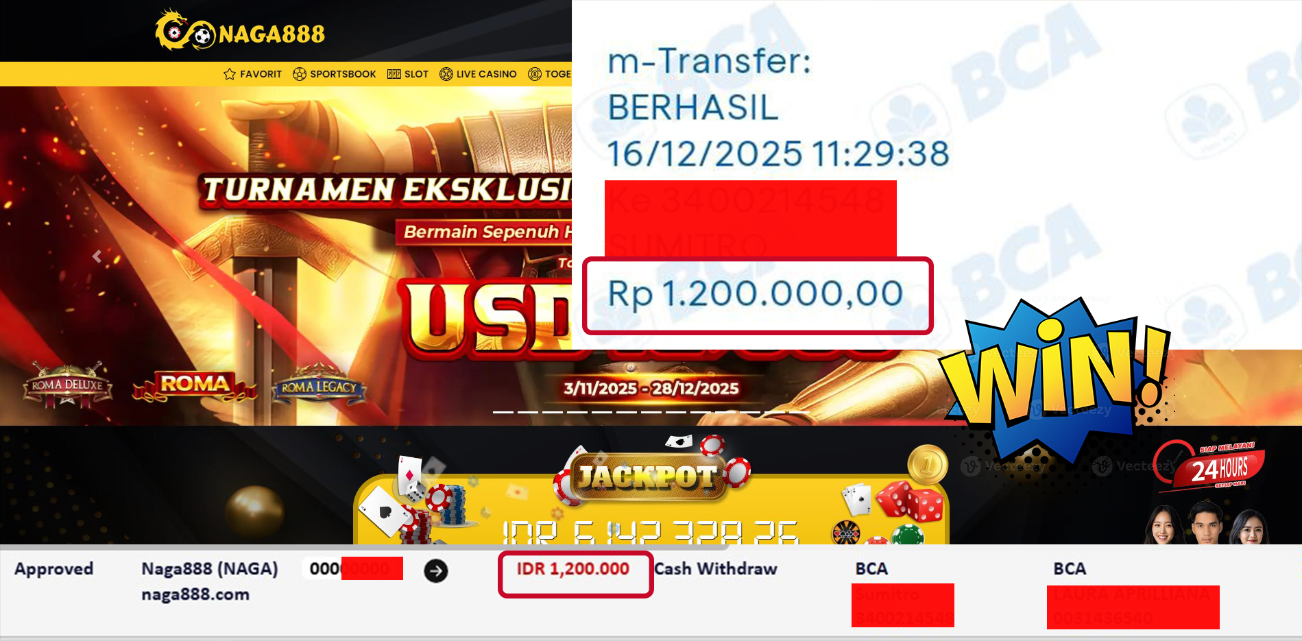 Bukti Kemenangan Withdraw IDR 1,200,000,- | NAGA888