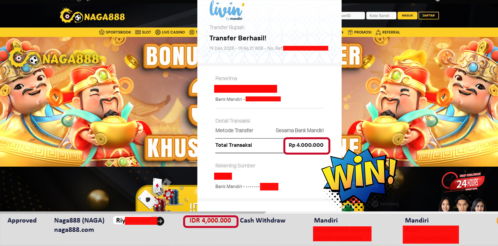 Bukti Kemenangan Withdraw IDR 4,000,000,- | NAGA888