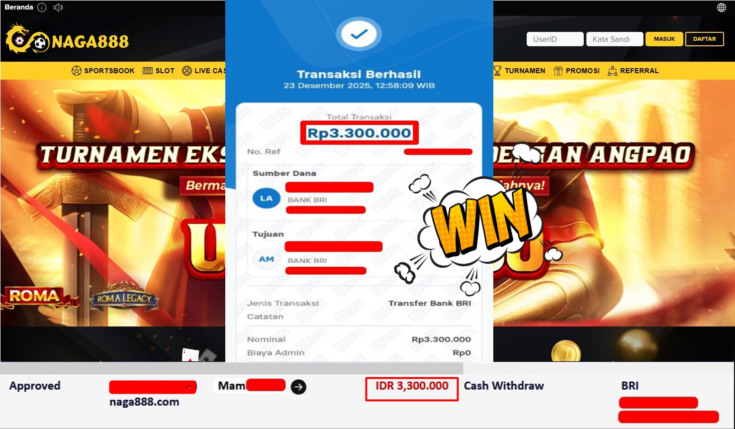 Bukti Kemenangan Withdraw IDR 3,300,000,- | NAGA888
