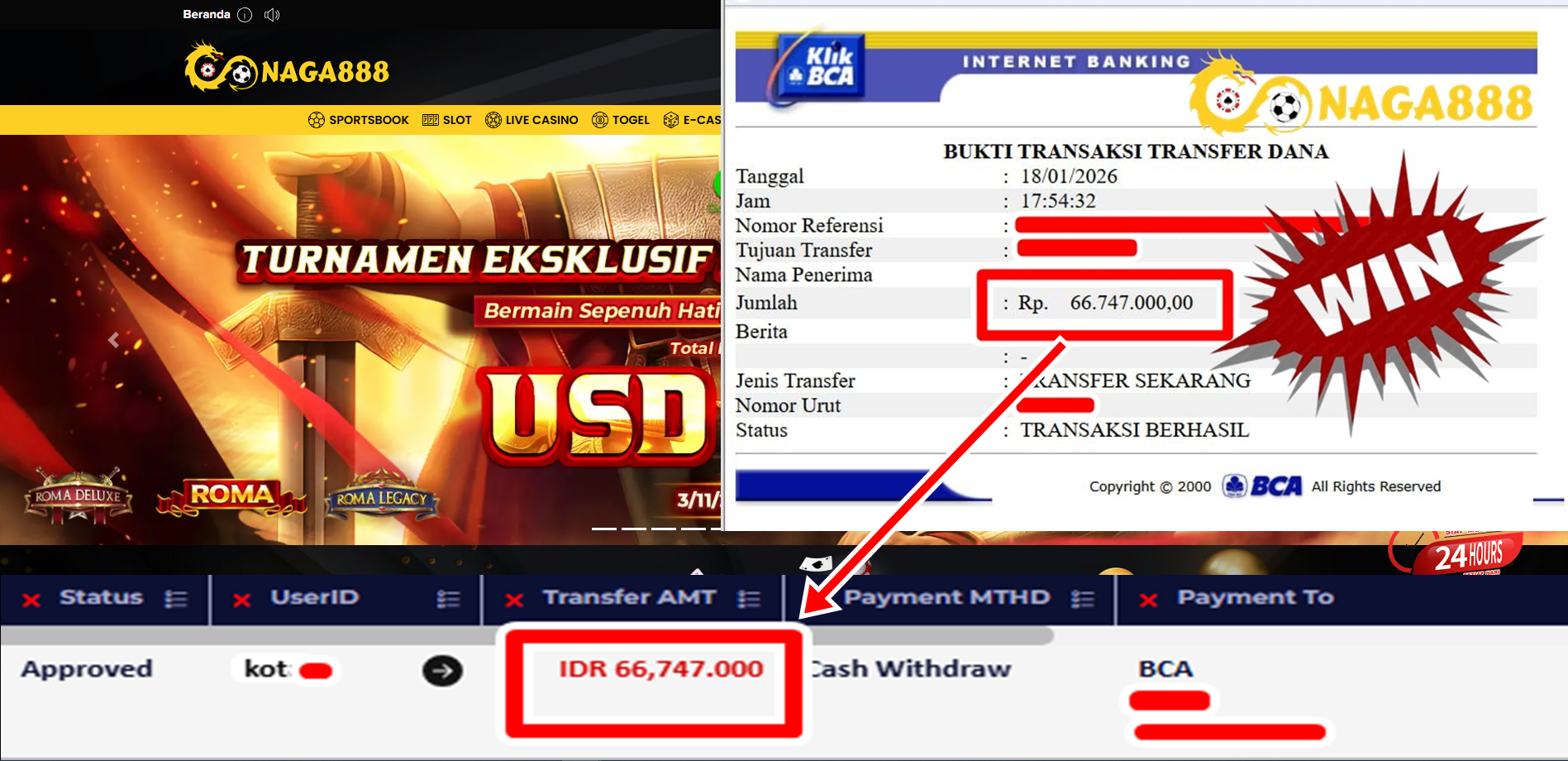 Bukti Kemenangan Withdraw IDR 66.747,000,- | NAGA888