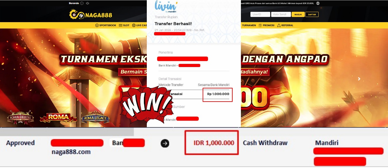Bukti Kemenangan Withdraw IDR 1.000.000,- | NAGA888