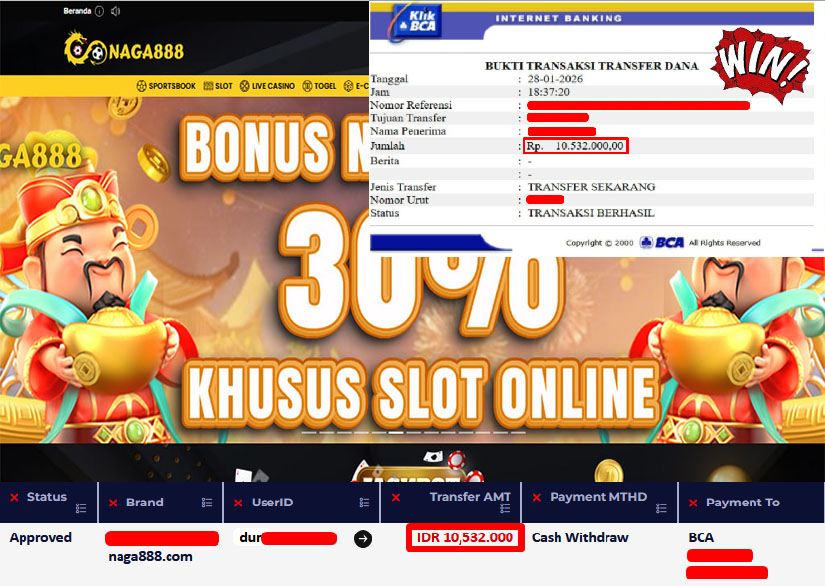 Bukti Kemenangan Withdraw IDR 10.532,000,- | NAGA888