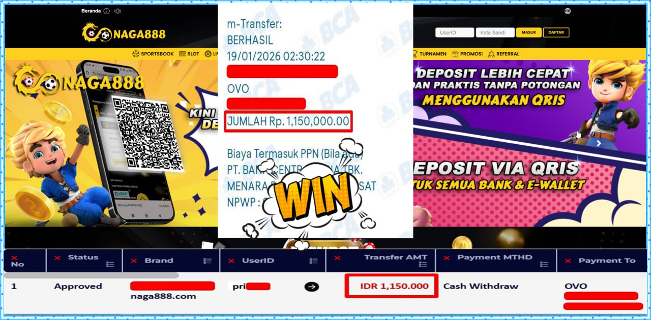 Bukti Kemenangan Withdraw IDR 1.150,000,- | NAGA888